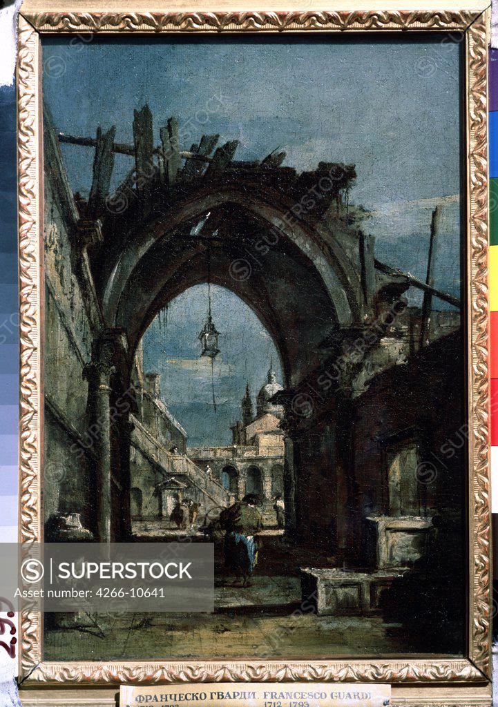 Stock Photo: 4266-10641 Street with arch by Francesco Guardi, oil on canvas, 1770s, 1712-1793, Russia, Moscow , State A. Pushkin Museum of Fine Arts, 38x26