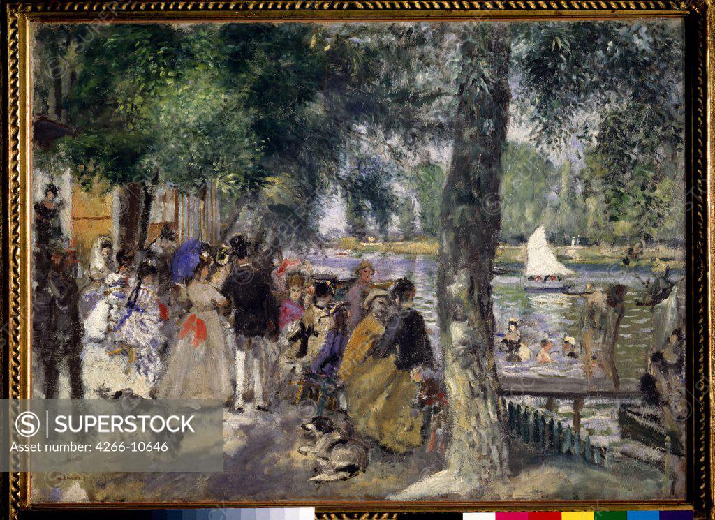 Stock Photo: 4266-10646 People on riverbank by Pierre Auguste Renoir, oil on canvas , 1869, 1841-1919, Russia, Moscow, State A. Pushkin Museum of Fine Arts, 59x80