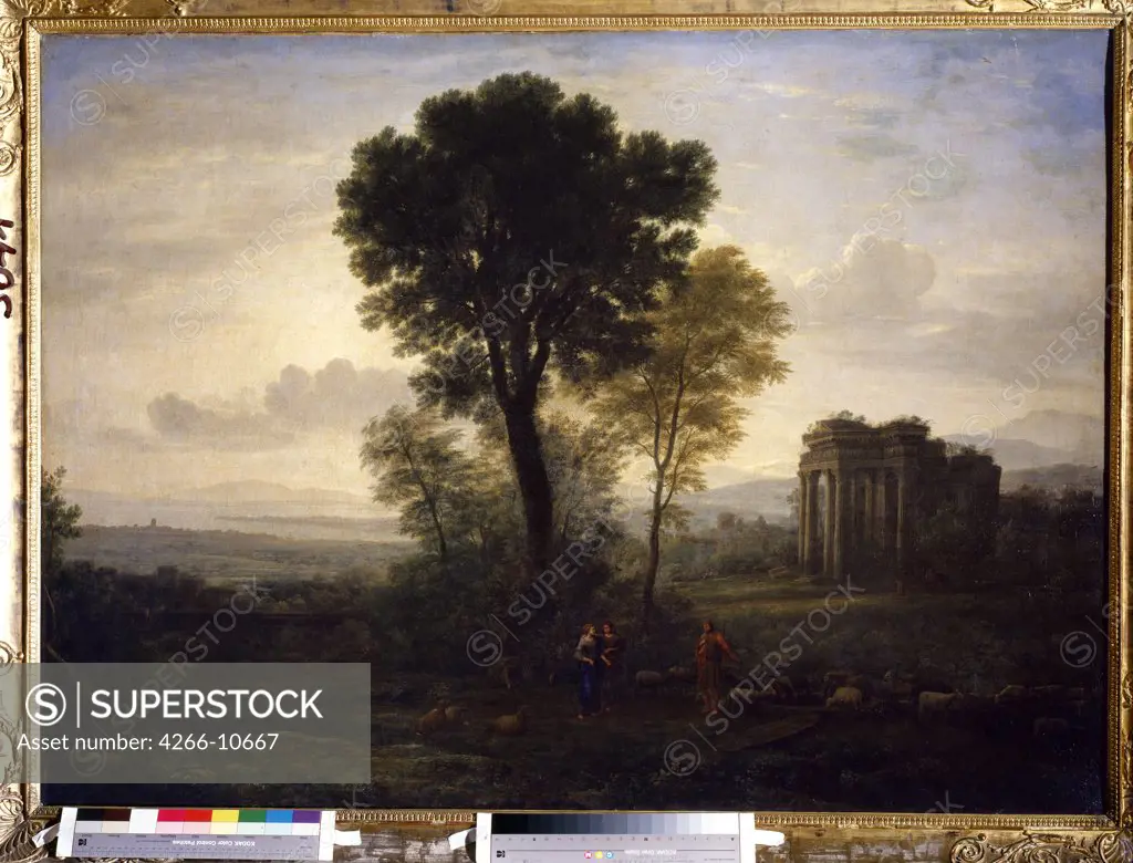 Landscape with old ruin by Claude Lorrain, oil on canvas, 1666, 1600-1682, Russia, St. Petersburg, State Hermitage, 113x157