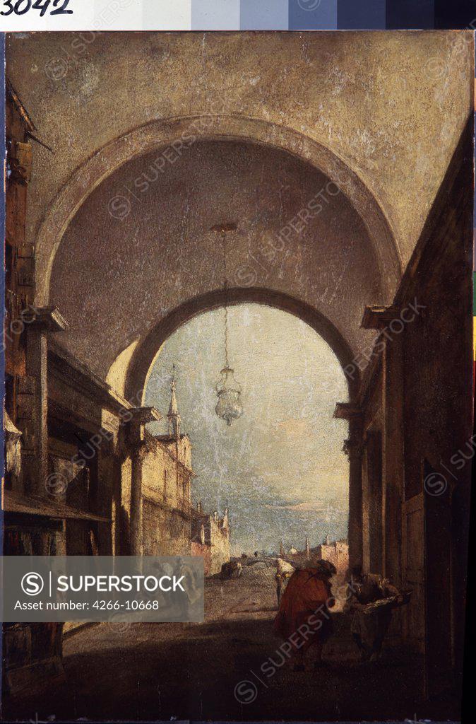 Stock Photo: 4266-10668 Town street by Francesco Guardi, oil on wood, 1770s, 1712-1793, Russia, St. Petersburg , State Hermitage, 52x34, 5