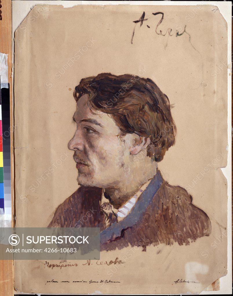 Stock Photo: 4266-10683 Portrait of Anton Chekhov by Isaak Ilyich Levitan, oil on paper, 19th century, Russia, Moscow, State Tretyakov Gallery, 41, 8x31