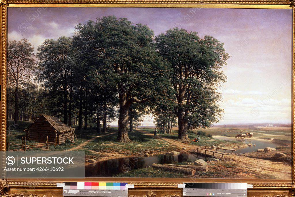 Stock Photo: 4266-10692 Landscape with river by Mikhail Konstantinovich Klodt, oil on canvas , 1863, 1832-1902, Russia, Moscow, State Tretyakov Gallery, 97, 5x160
