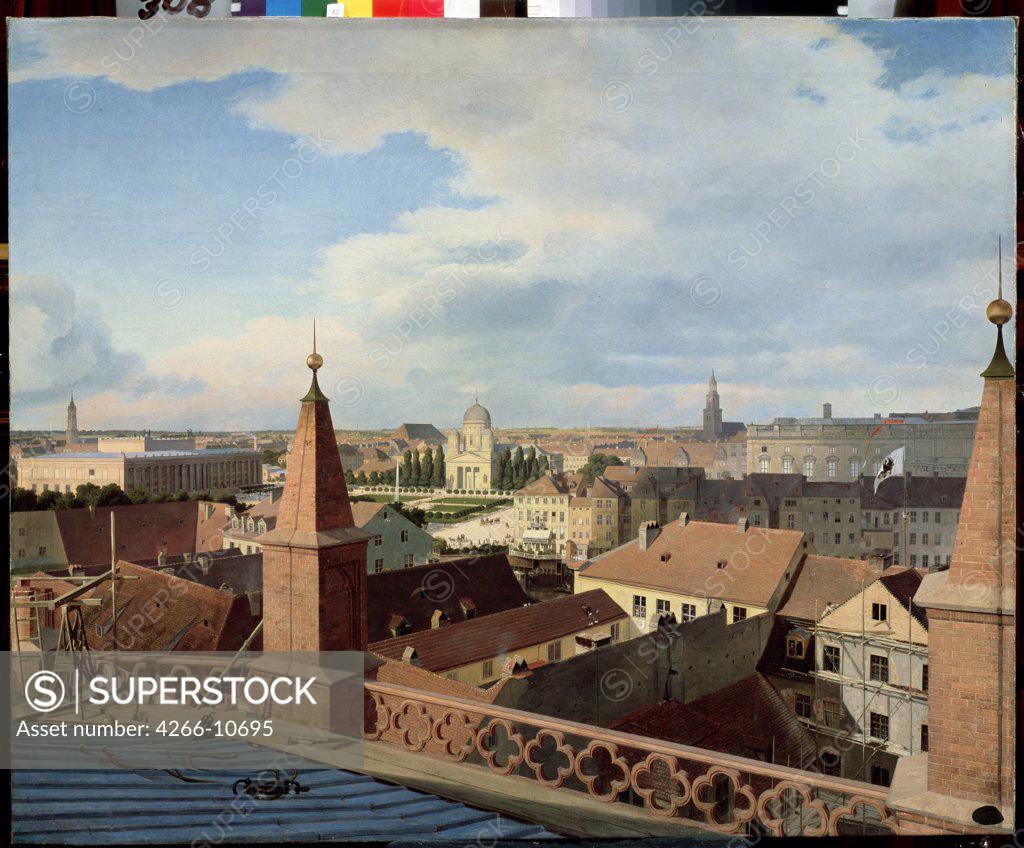 Stock Photo: 4266-10695 City view by Johann Philipp Eduard Gaertner, Oil on canvas, 19th century, 1801-1877, Russia, St. Petersburg, State Open-air Museum Peterhof