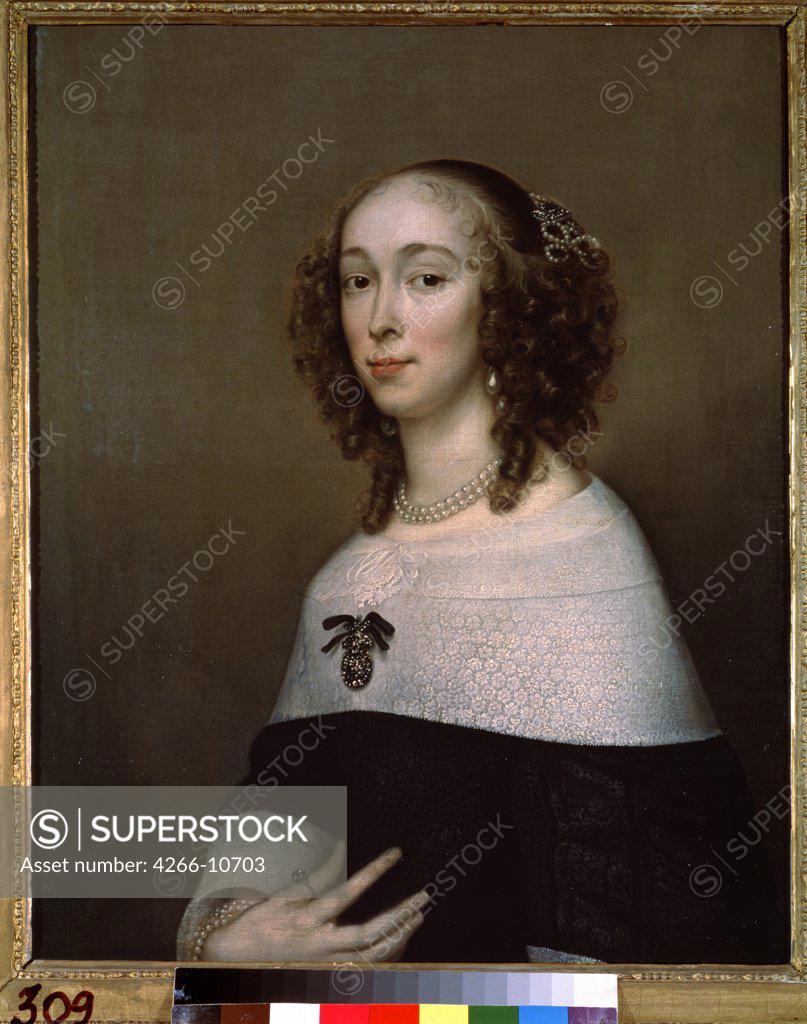 Stock Photo: 4266-10703 Portrait of a Lady by Adriaen Hannemann, Oil on canvas, 1653, 1601-1671, Russia, Moscow, State A. Pushkin Museum of Fine Arts, 78x62