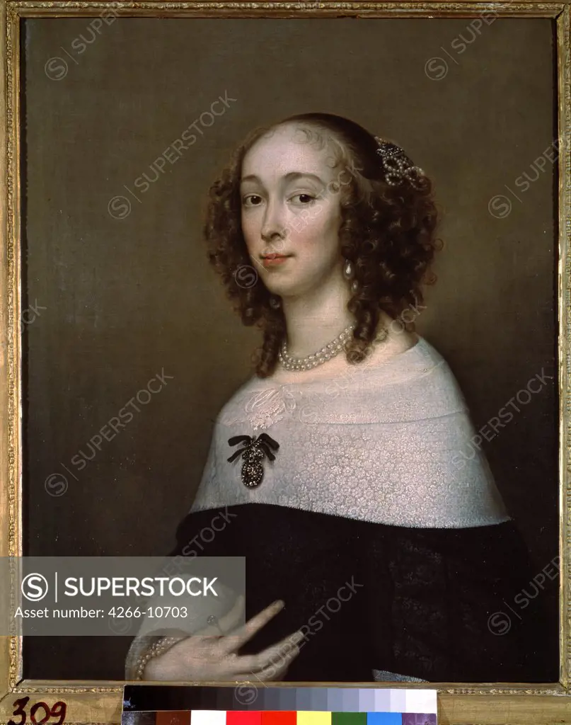 Portrait of a Lady by Adriaen Hannemann, Oil on canvas, 1653, 1601-1671, Russia, Moscow, State A. Pushkin Museum of Fine Arts, 78x62