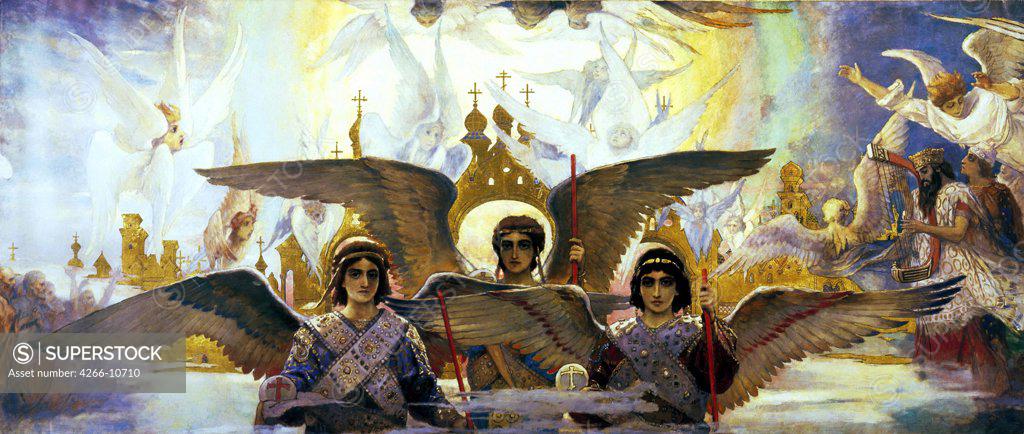 Stock Photo: 4266-10710 Paradise by Viktor Mikhaylovich Vasnetsov, Oil on canvas, 1885-1896, 1848-1926, Russia, Moscow, State Tretyakov Gallery, 205x1446