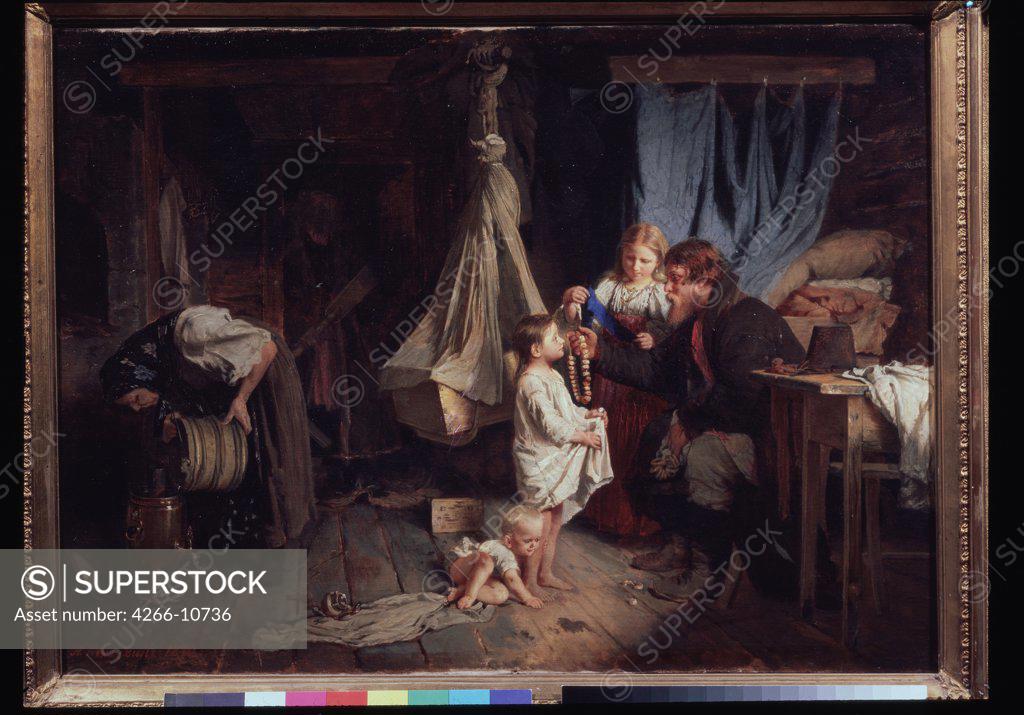 Stock Photo: 4266-10736 At home by Alexei Ivanovich Korzukhin, Oil on canvas, 1870, 1835-1894, Russia, Moscow, State Tretyakov Gallery, 63x88, 7
