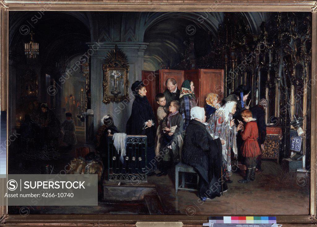 Stock Photo: 4266-10740 Confession by Alexei Ivanovich Korzukhin, Oil on canvas, 1877, 1835-1894, Russia, Moscow, State Tretyakov Gallery, 108x160