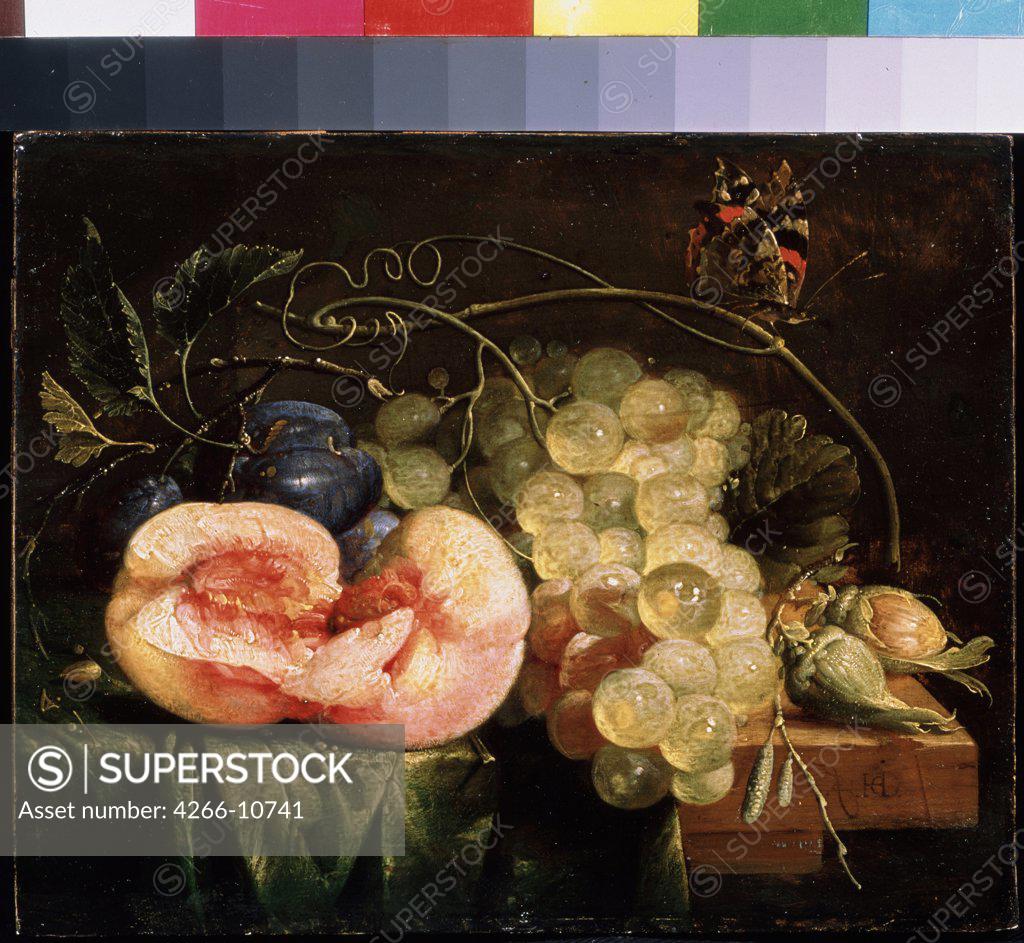 Stock Photo: 4266-10741 Still life by Cornelis de Heem, Oil on wood, circa 1660, 1631-1695. Russia, Moscow, State A. Pushkin Museum of Fine Arts, 19x24