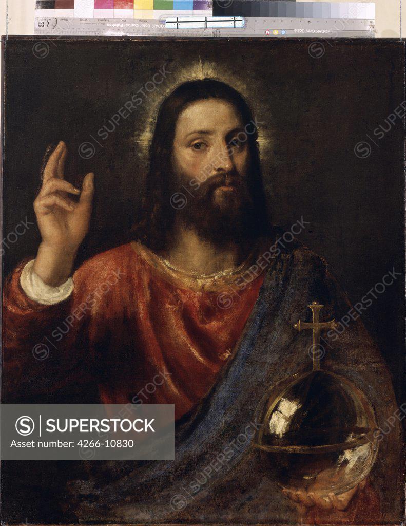 Stock Photo: 4266-10830 Saviour Of World by Titian, oil on canvas, circa 1570, 1488-1576, Russia, St. Petersburg , State Hermitage, 96x80