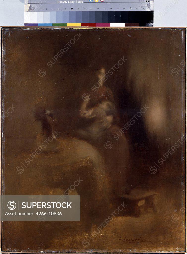 Stock Photo: 4266-10836 Mother with child by Eugene Carriere, oil on canvas , 1890s, 1849-1906, Russia, St. Petersburg , State Hermitage, 61, 3x50