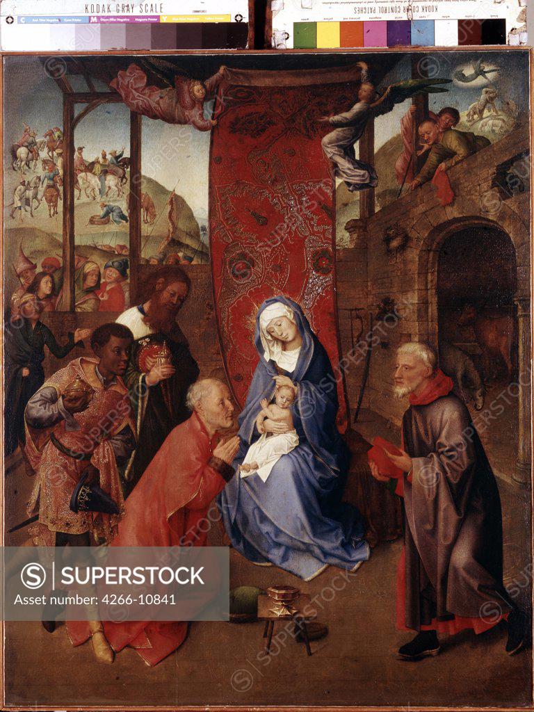Stock Photo: 4266-10841 Adoration of Christ Child by Hugo van der Goes, oil on canvas, 1435-1482, 15th century, Russia, St. Petersburg, State Hermitage, 96, 3x77, 5