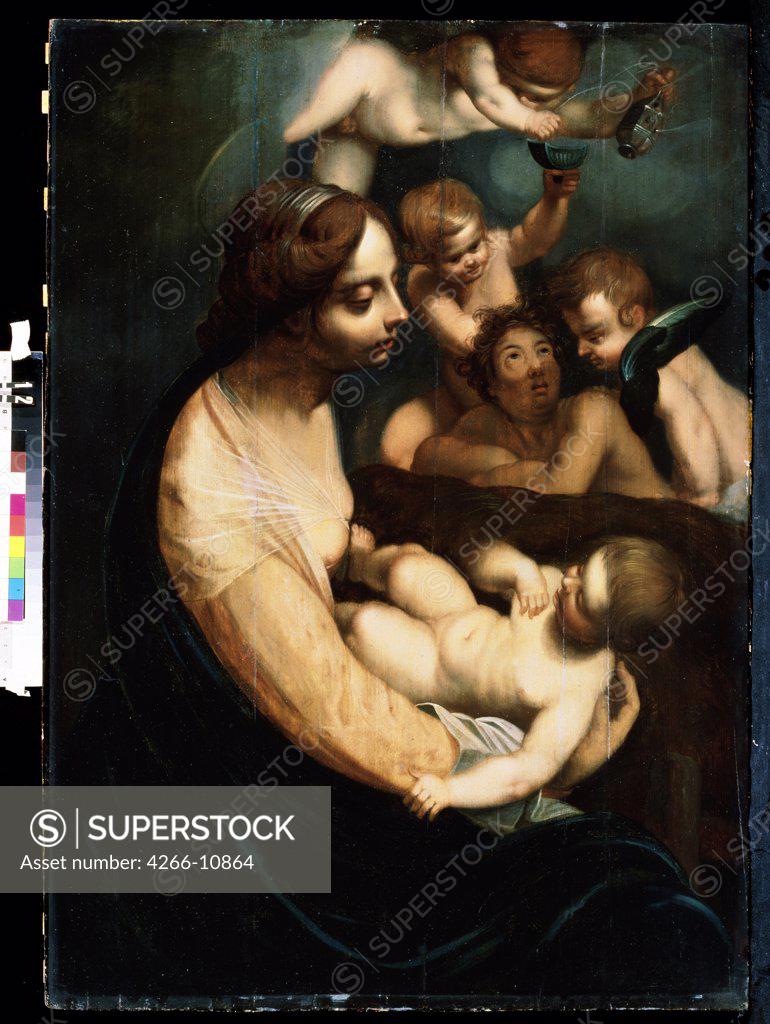 Stock Photo: 4266-10864 Virgin Mary with child by italian master, oil on canvas, 17th century, Ukraine, Sevastopol, M. Kroshitsky Art Museum