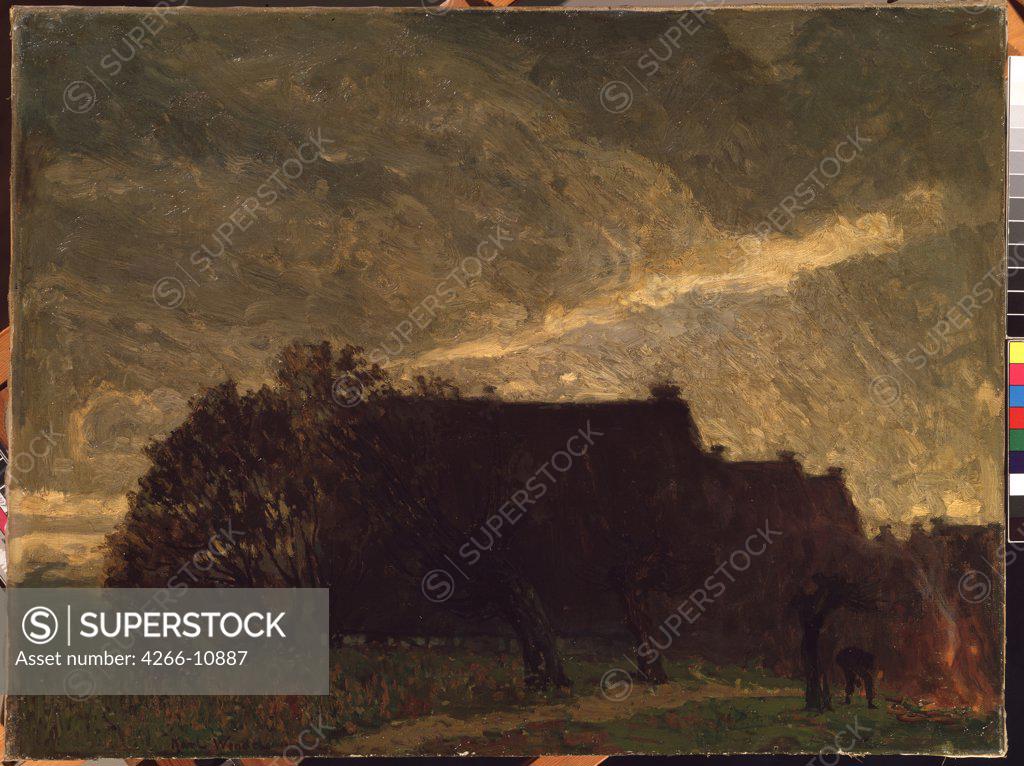Stock Photo: 4266-10887 Landscape with dramatic sky by Karl Wendel, oil on canvas , 1903, 1878-1937, Lithuania, Kaunas, State M. Ciurlionis Art Museum, 68x90