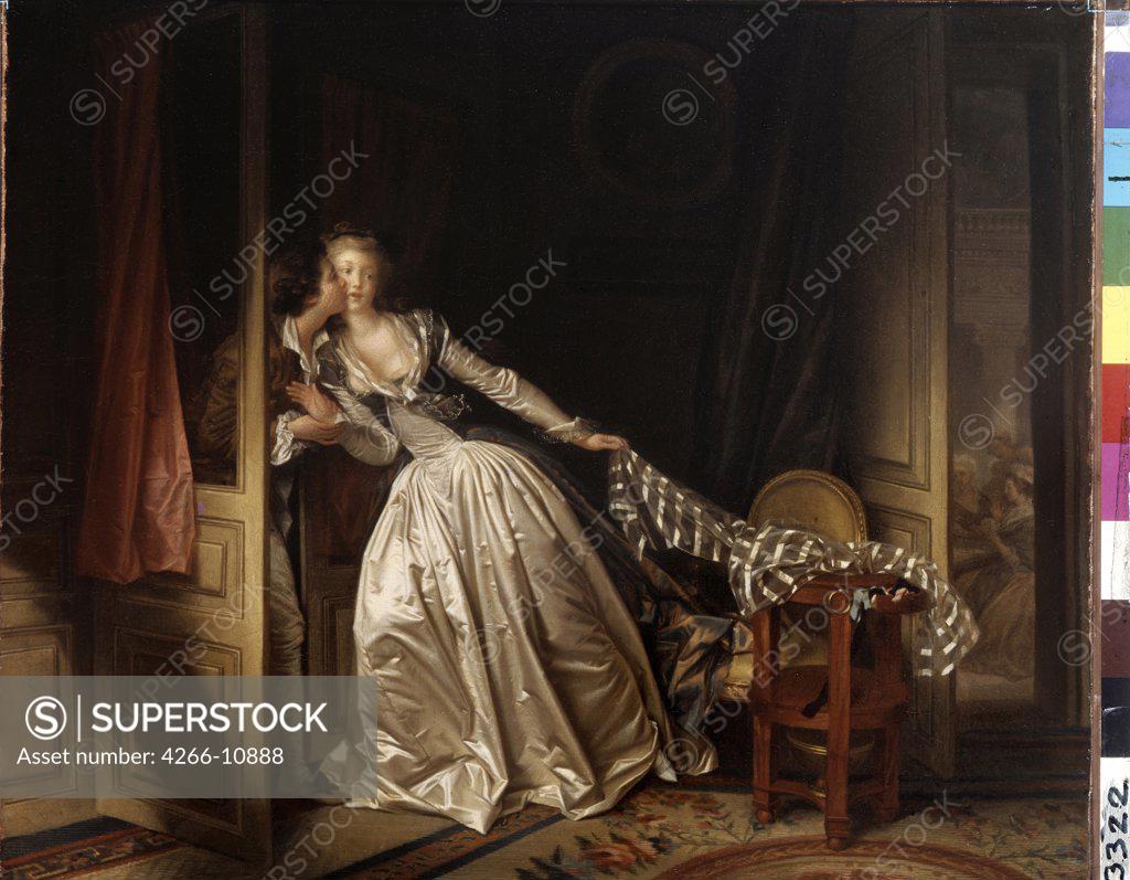 Stock Photo: 4266-10888 Amorous couple by Jean Honore Fragonard, oil on canvas , 1780s, 1732-1806, Russia, St. Petersburg , State Hermitage, 45x55