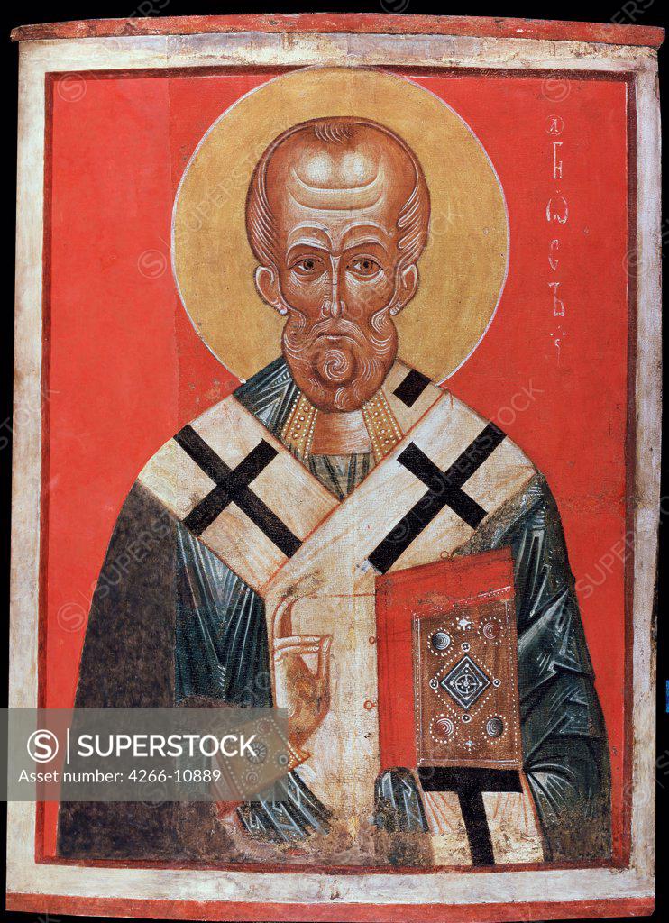 Stock Photo: 4266-10889 Saint Nicholas by anonymous painter, tempera on panel, End of 13th - early 14th century, Russia, St. Petersburg , State Hermitage, 107, 7x79, 5