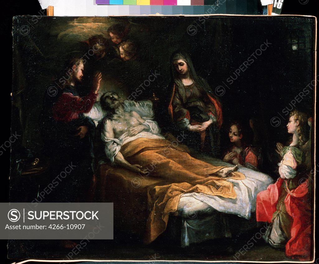 Stock Photo: 4266-10907 Saint Joseph's death by Italian master , oil on canvas, 17th century, Ukraine, Sevastopol , M. Kroshitsky Art Museum