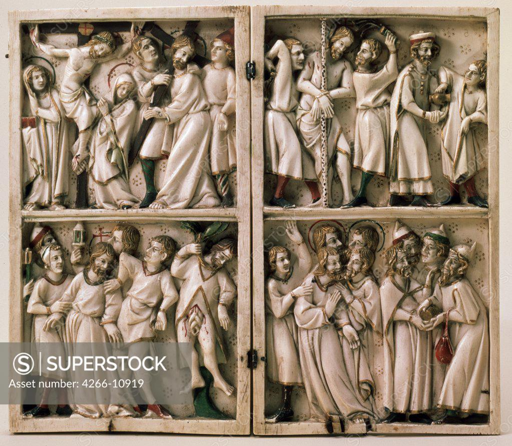 Stock Photo: 4266-10919 Stations of Cross by unknown painter, ivory bas relief, 14th century, Russia, St Petersburg, State Hermitage, 20, 5x23, 7
