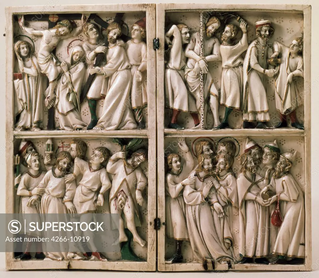 Stations of Cross by unknown painter, ivory bas relief, 14th century, Russia, St Petersburg, State Hermitage, 20, 5x23, 7