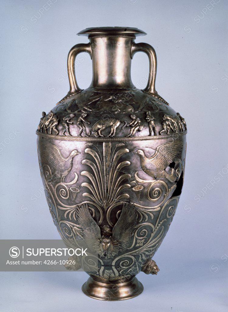 Stock Photo: 4266-10926 Vase with animal pattern by unknown artist, silver, gilded , 4th century BC, Russia, St Petersburg, State Hermitage, 70
