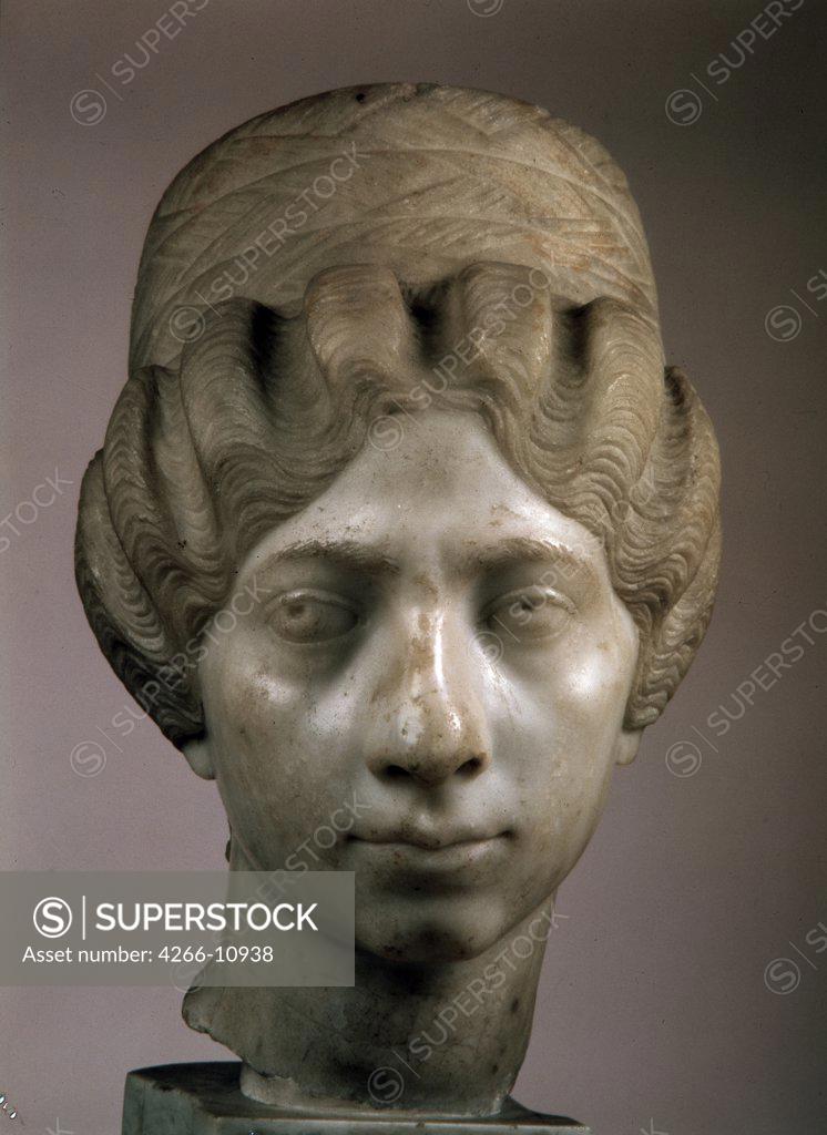 Stock Photo: 4266-10938 Female head by unknown artist, marble sculpture, 160-170, Russia, St Petersburg, State Hermitage, 30