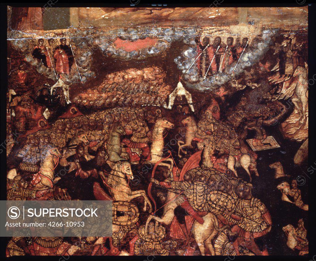 Stock Photo: 4266-10953 Battle scene by unknown painter, tempera on panel, 1640s , Yaroslavl School, Russia, Yaroslavl, State Art Museum