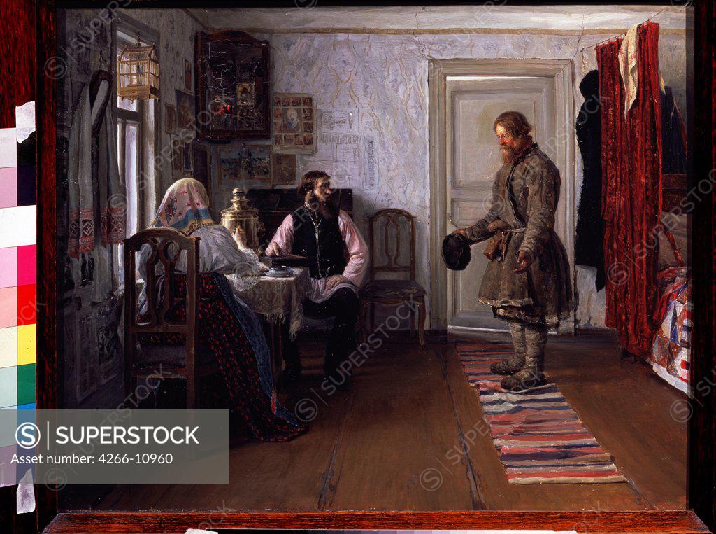 Stock Photo: 4266-10960 Cottage interior by Ivan Petrovich Bogdanov, oil on canvas, 1890, 1855-1932, Russia, Moscow, State Tretyakov Gallery, 51x64