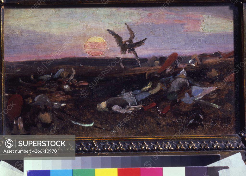 Stock Photo: 4266-10970 Field after battle by Viktor Mikhaylovich Vasnetsov, oil on canvas , 1848-1926, Russia, Moscow, State Tretyakov Gallery, 14, 5x27