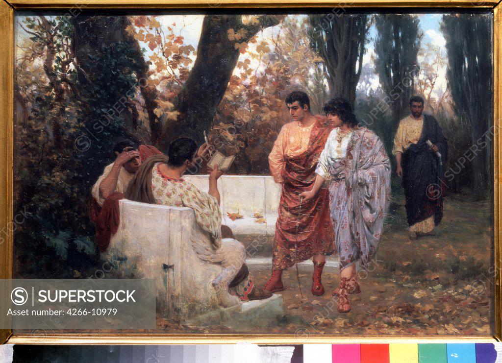 Stock Photo: 4266-10979 Catullus in garden by Stepan Vladislavovich Bakalowicz, oil on canvas, 1885, 1857-1947, Russia, Moscow, State Tretyakov Gallery, 26, 8x39