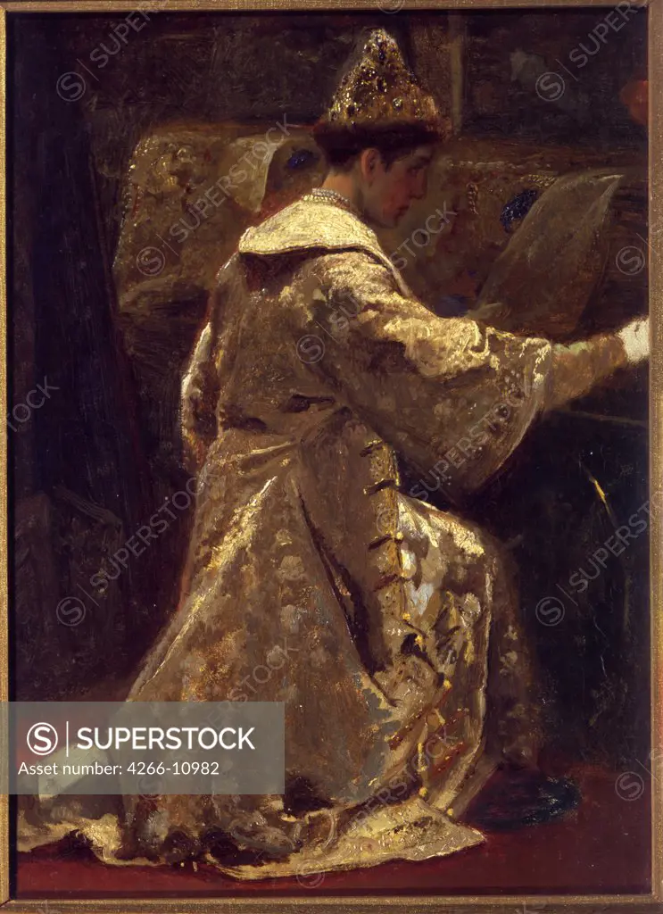 Kneeling tsar by Alexander Dmitrievich Litovchenko, oil on canvas, 1886, 1835-1890, Russia, Moscow, State Tretyakov Gallery, 46, 2x32, 3