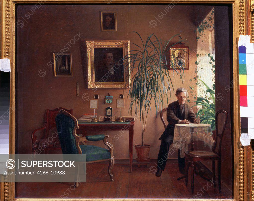 Stock Photo: 4266-10983 Home interior by Alexei Alexeyevich Bobrov, oil on canvas, 1871, 1849-1899, Russia, Moscow, State Tretyakov Gallery, 42x47, 5