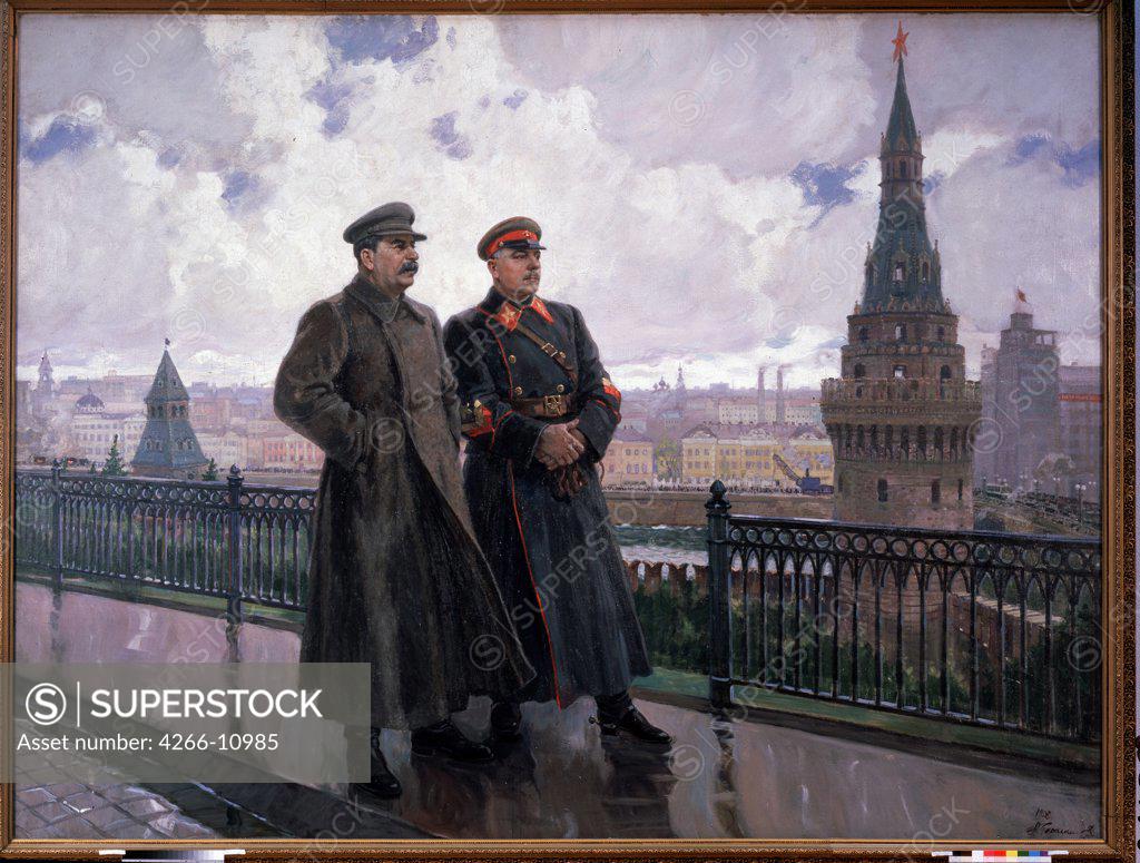 Stock Photo: 4266-10985 Stalin and Voroshilov by Alexander Mikhailovich Gerasimov, oil on canvas, 1938, 1881-1963, Russia, Moscow, State Tretyakov Gallery, 296x386