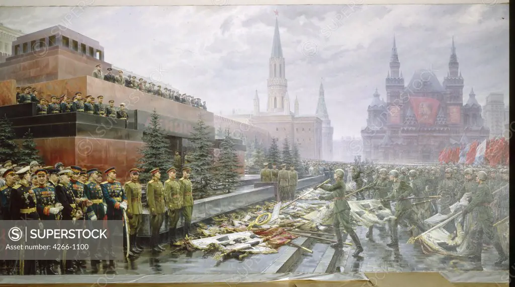 Army on town square by Mikhail Ivanovich Khmelko, Oil on canvas, 1949, *1919, Russia, Moscow, State Tretyakov Gallery, 189x559