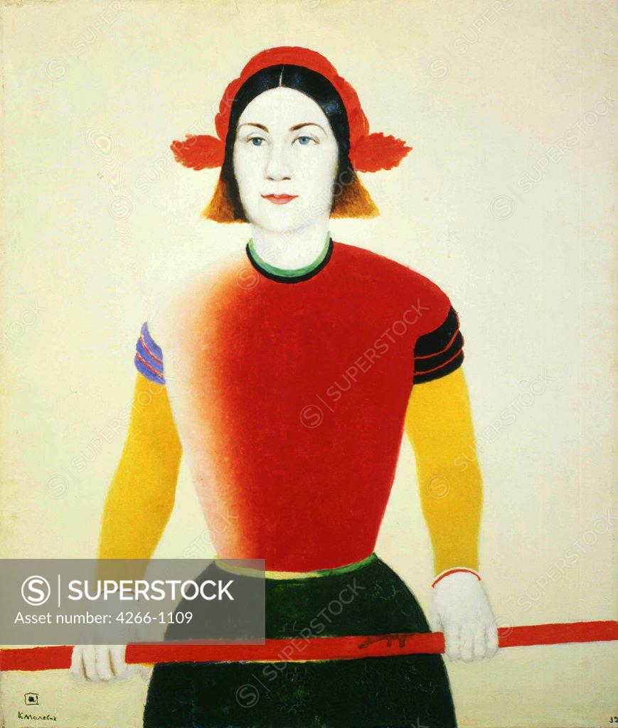 Stock Photo: 4266-1109 Portrait of woman by Kasimir Severinovich Malevich, Oil on canvas, 1932-1933, 1878-1935) Russia, Moscow, State Tretyakov Gallery, 71x61