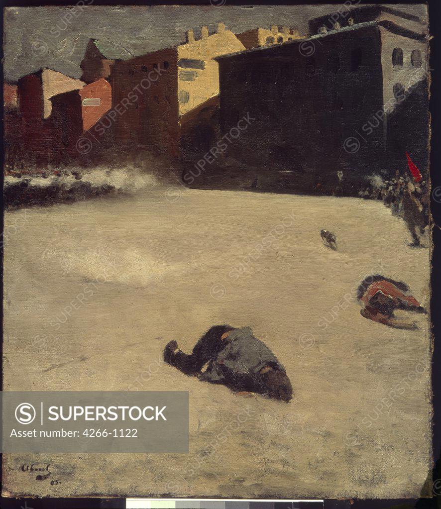 Stock Photo: 4266-1122 Dead people lying on street by Sergei Vasilyevich Ivanov, Oil on canvas, 1905, 1864-1910, Russia, Moscow, State Museum of Revolution