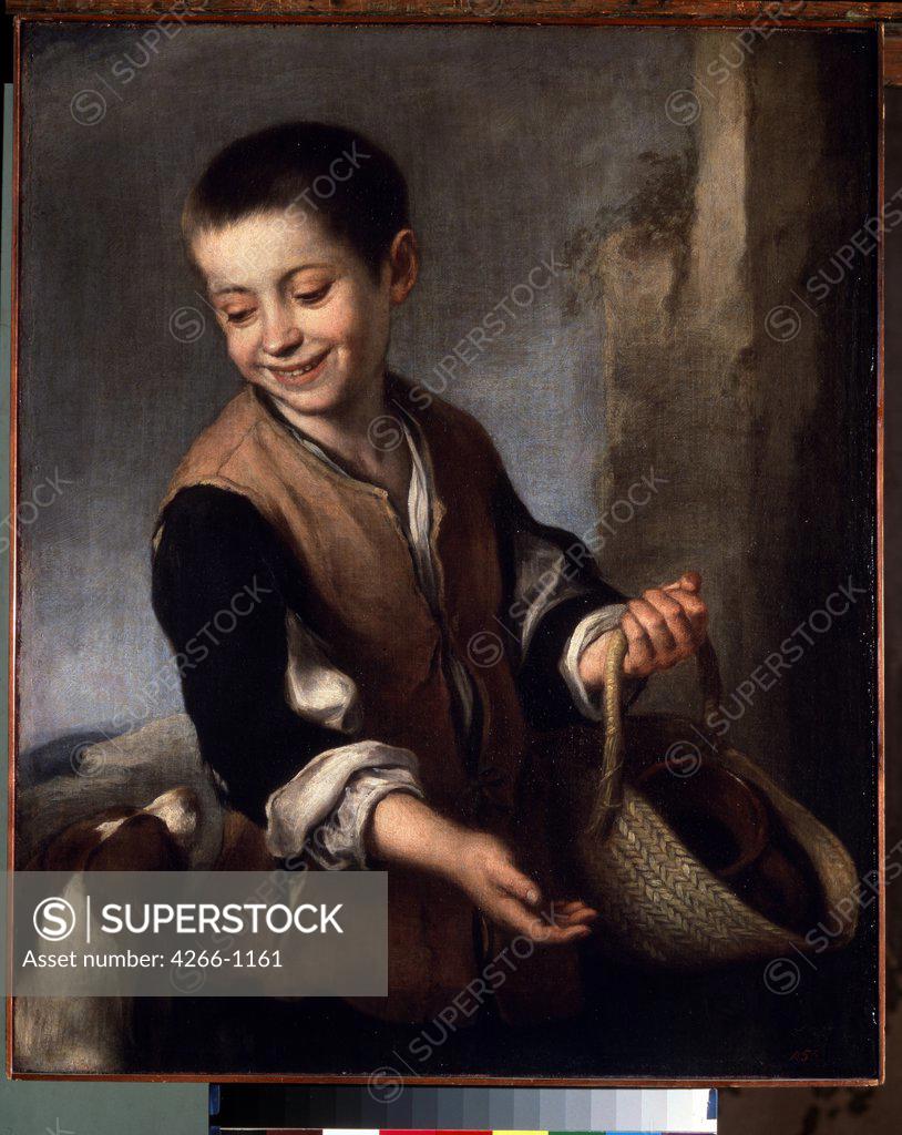 Stock Photo: 4266-1161 Boy with a Dog by Bartolome Esteban Murillo, Oil on canvas, 1650-1660, 1617-1682, Russia, St. Petersburg, State Hermitage, 70x60