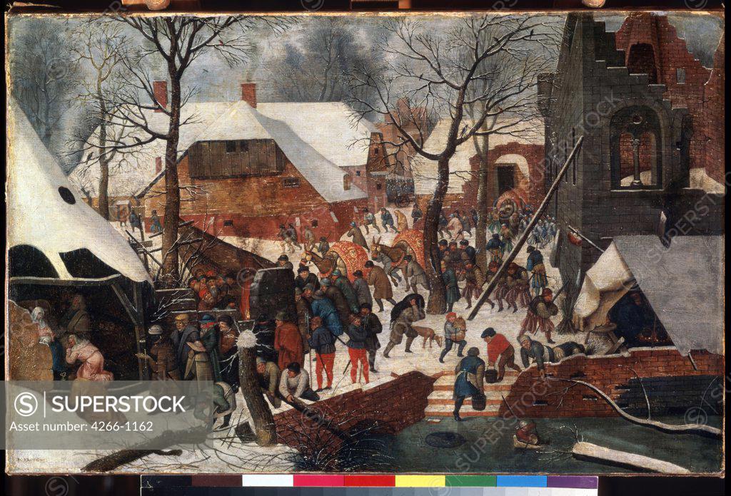 Stock Photo: 4266-1162 Adoration of the Christ Child by Pieter Brueghel the Younger, Oil on canvas, 1564-1638, 16th Century, Russia, St. Petersburg, State Hermitage, 36x56