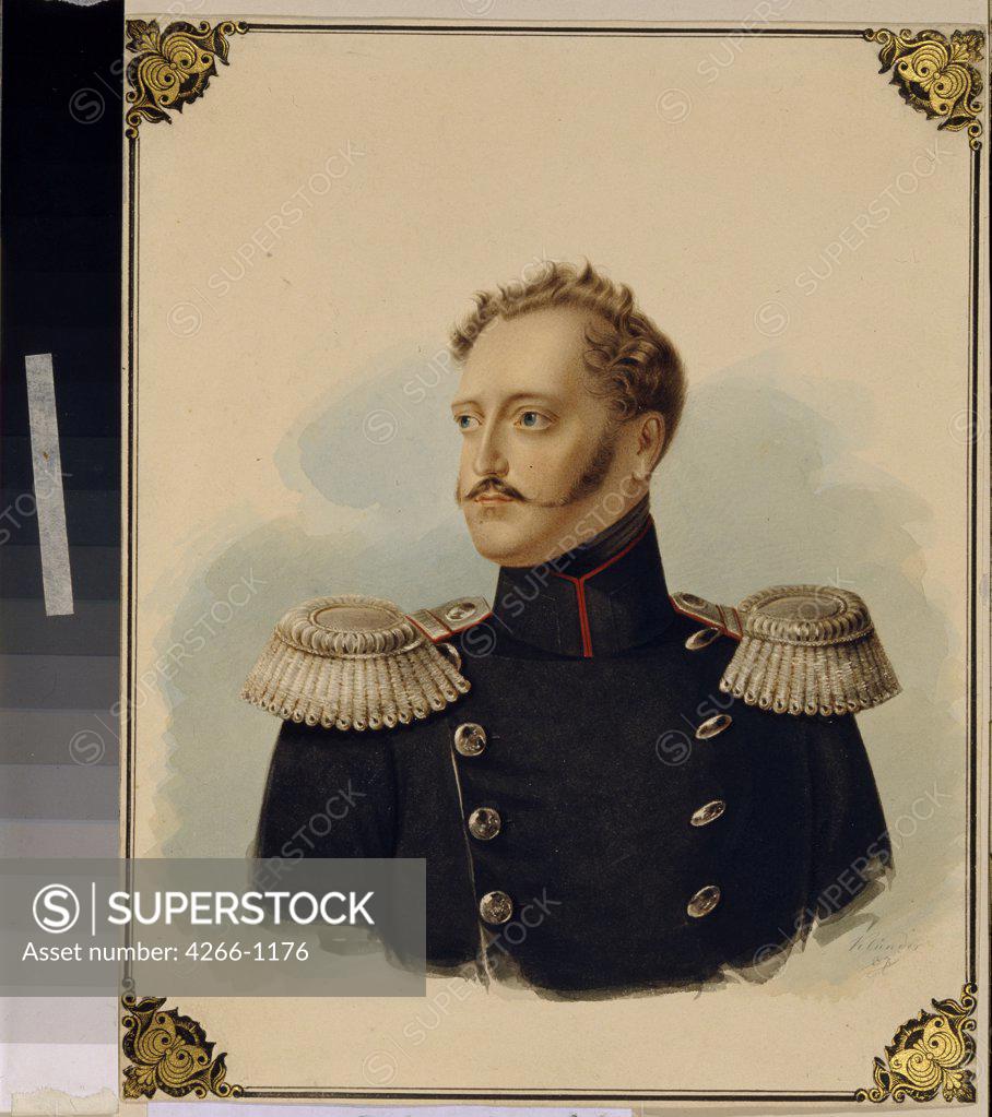 Stock Photo: 4266-1176 Emperor Nicholas I by Alexander Ivanovich Klunder, Watercolor and white color on cardboard, 1837, 1802-1875, Russia, Moscow, State A. Pushkin Museum of Fine Arts, 19, 5x15, 5