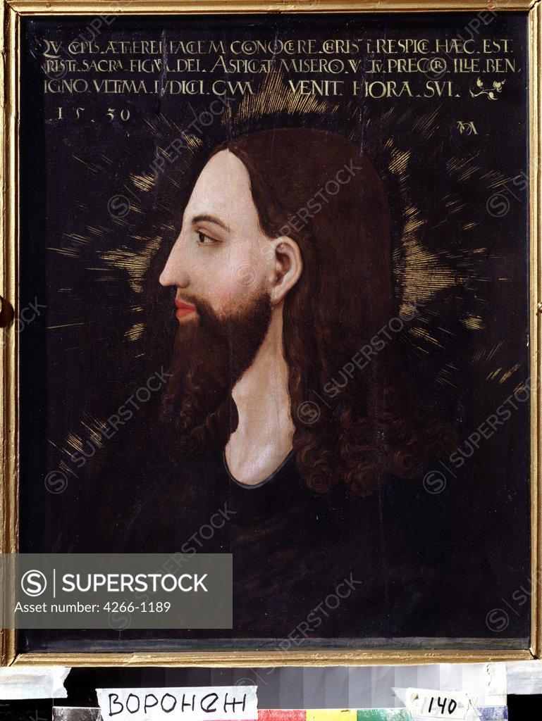 Stock Photo: 4266-1189 Portrait of Jesus Christ by Michael Ostendorfer, Oil on canvas, 1530, 1490-1569, 16th Century, Russia, Voronezh, Regional I. Kramskoi Art Museum,