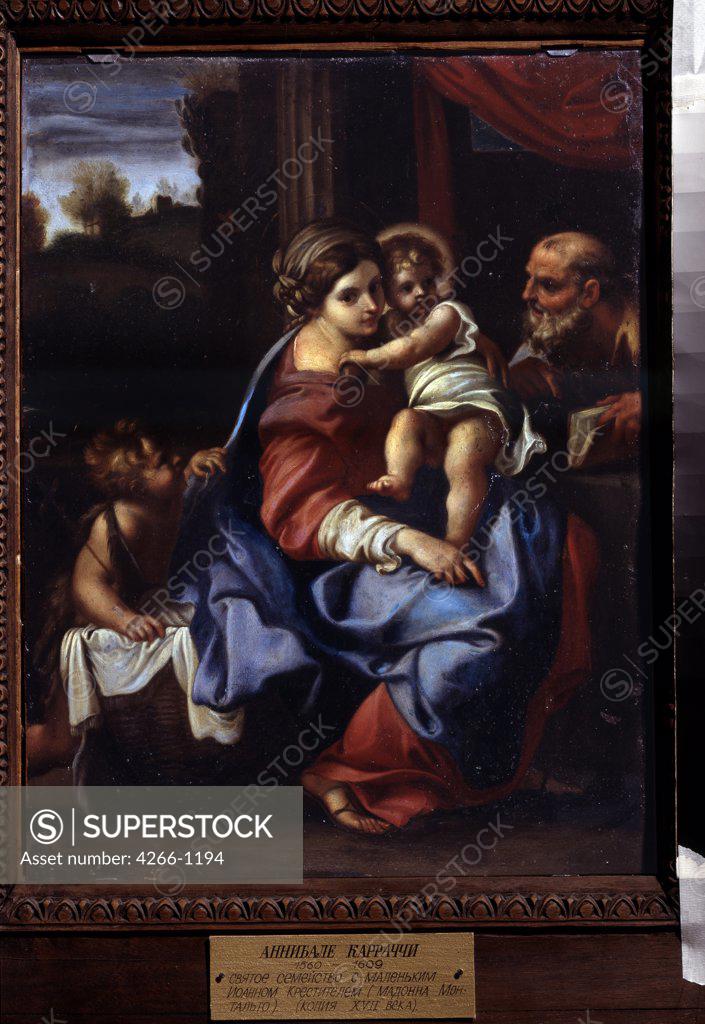 Stock Photo: 4266-1194 Family scene with Jesus Christ and John Baptist by Annabelle Carracci, Oil on canvas, 1560-1609, Bolognese School, Russia, Voronezh, Regional I. Kramskoi Art Museum