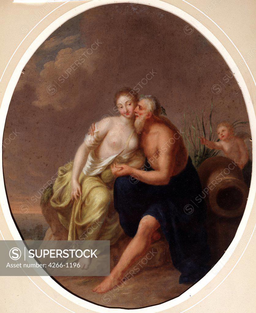 Stock Photo: 4266-1196 Love scene with nymph, older man and Eros, Johann Heinrich Wilhelm Tischbein, Oil on canvas, 1751-1829, 18th century, Russia, Voronezh, Regional I. Kramskoi Art Museum