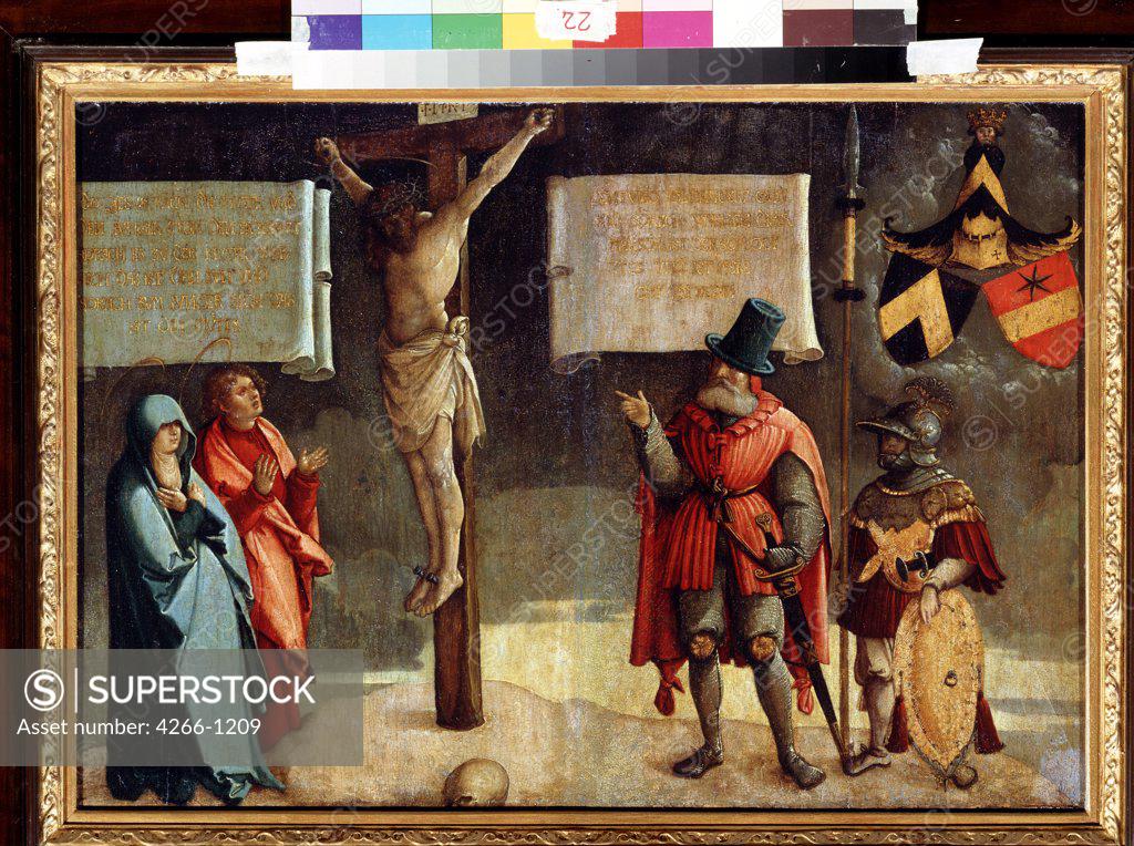 Stock Photo: 4266-1209 Jesus Christ on cross, Master of Messkirch, Oil on wood, circa 1500-1543, Russia, Moscow, State A. Pushkin Museum of Fine Arts, 42x59