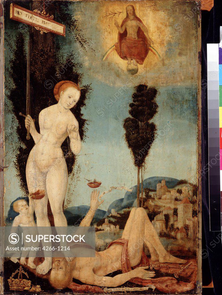 Stock Photo: 4266-1214 Allegorical scene with Nemesis by, Oil on wood, circa 1495-1538, Russia, Moscow, State A. Pushkin Museum of Fine Arts, 57x39
