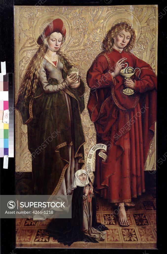 Stock Photo: 4266-1218 Apostle James and Mary Magdalene by Martin Schongauer, Oil on wood, Late 15th cen., circa 1445/50-1491, Russia, Moscow, State A. Pushkin Museum of Fine Arts, 103x61, 5