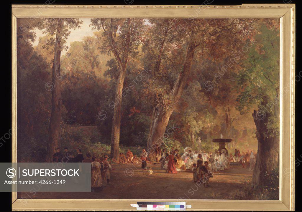 Stock Photo: 4266-1249 People in forest by Oswald Achenbach, oil on canvas, 1827-1905, 19th century, Russia, Moscow, State A. Pushkin Museum of Fine Arts, 140x195