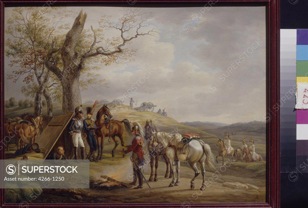 Stock Photo: 4266-1250 Napoleon's invasion of Russia, Adam Albrecht, oil on copper, 1821, 1786-1862, Russia, Moscow, State A. Pushkin Museum of Fine Arts, 29x38