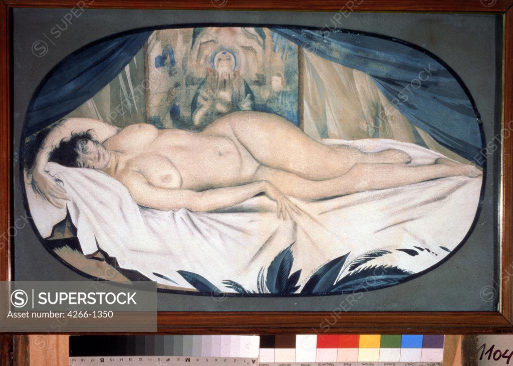 Stock Photo: 4266-1350 Naked woman by Sergei Vasilievich Chekhonin, oil on canvas, 1915, 1878-1936, Private Collection