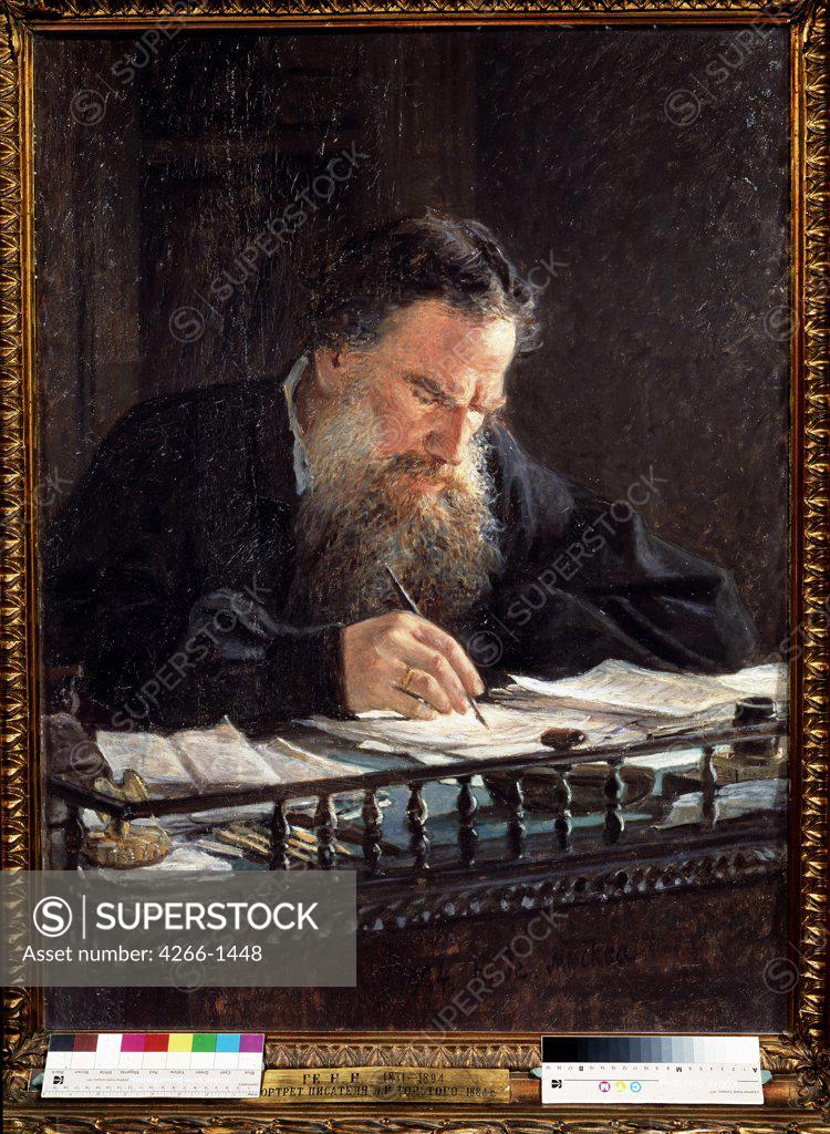 Stock Photo: 4266-1448 Portrait of Lev Tolstoy by Nikolai Nikolayevich Ge, Oil on canvas, 1884, 1831-1894, Russia, Moscow, State Tretyakov Gallery, 95x71, 2