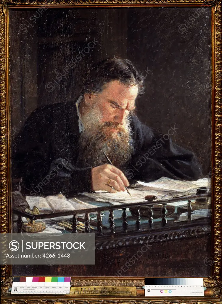 Portrait of Lev Tolstoy by Nikolai Nikolayevich Ge, Oil on canvas, 1884, 1831-1894, Russia, Moscow, State Tretyakov Gallery, 95x71, 2