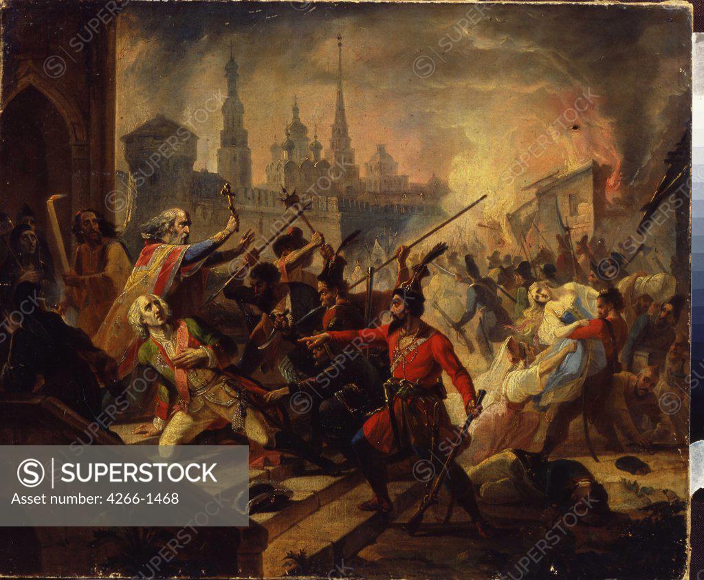 Stock Photo: 4266-1468 Pugachev's Rebellion by Russian master, Oil on canvas, 19th century, Russia, Moscow, State Tretyakov Gallery, 57, 5x70, 5